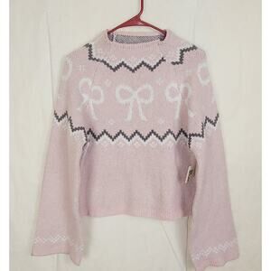 New No Boundaries pink bow sweater Size Medium Coquette Twee Soft Girl Pastel